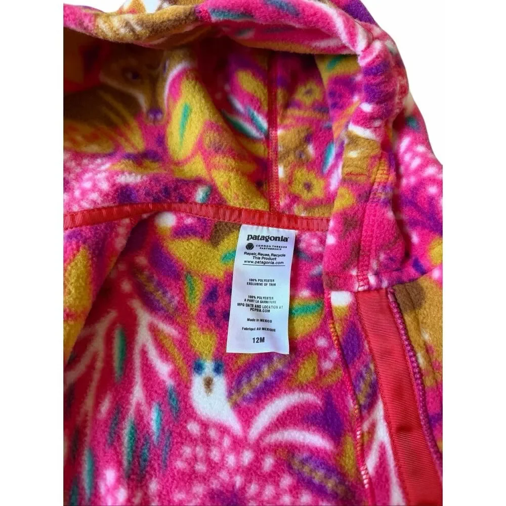 Patagonia Infant Synchilla Fleece Bunting Pink Foxes Birds 12 months‎